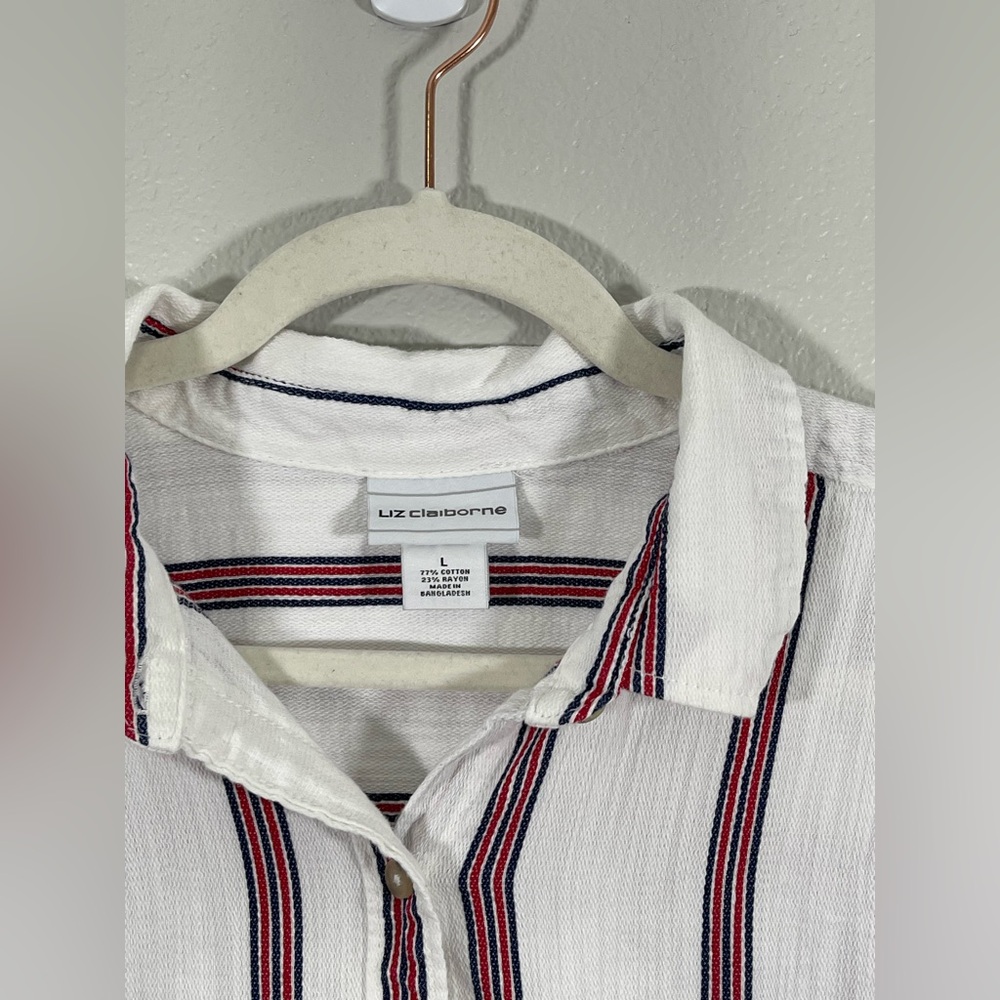 Liz Claiborne Shirt Button Down Long Sleeve Women WhiteRed Striped Lightweight L - Picture 4 of 5